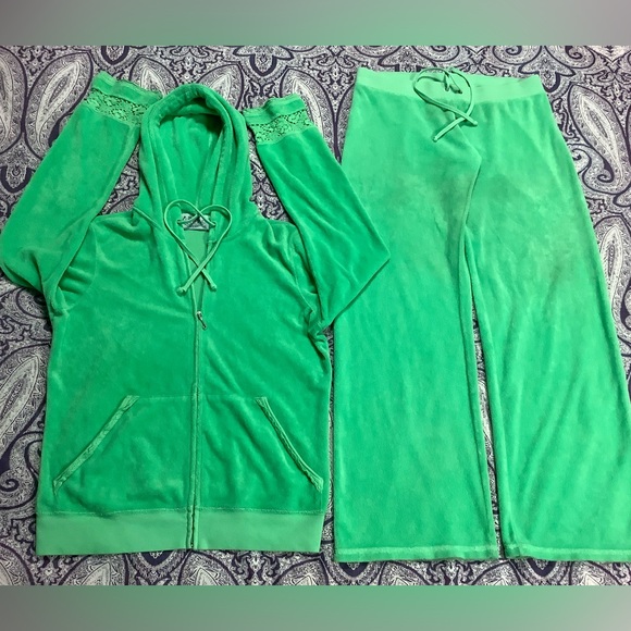 Juicy Couture Terry pants 32 x 30 crochet trim zip up hoodie tracksuit - Picture 3 of 16